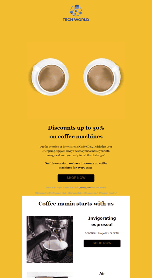 Coffee Machine Offers Email Template