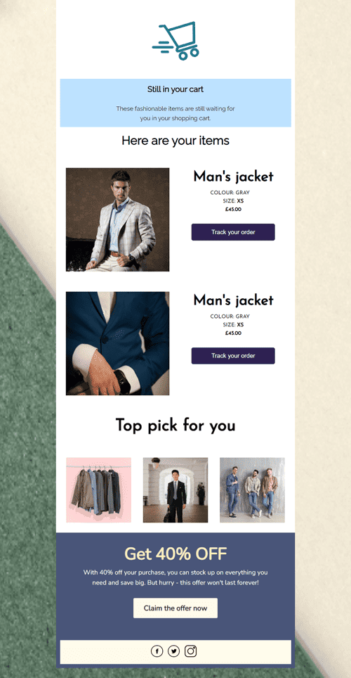 Abandoned Cart Email Template for Men's Jackets