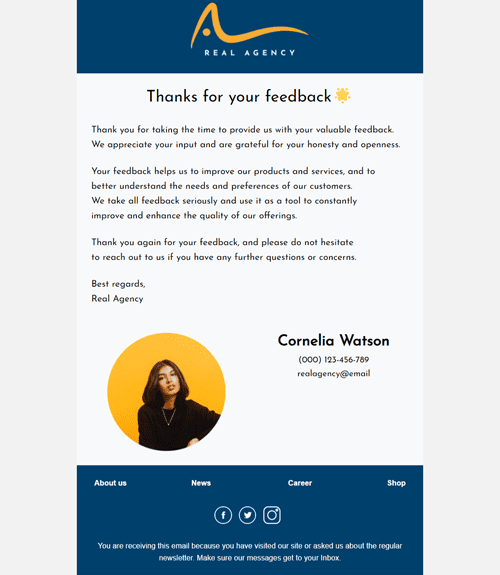 Thank You for Your Feedback Email Template