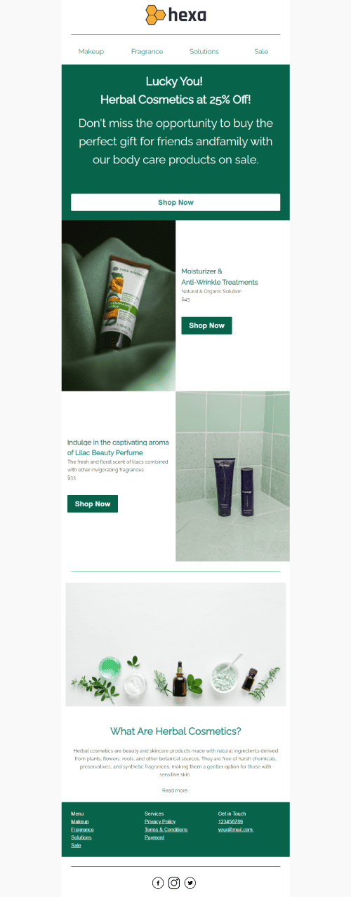 Discount Email Template for Herbal Cosmetics Discount Email Template for Herbal Cosmetics