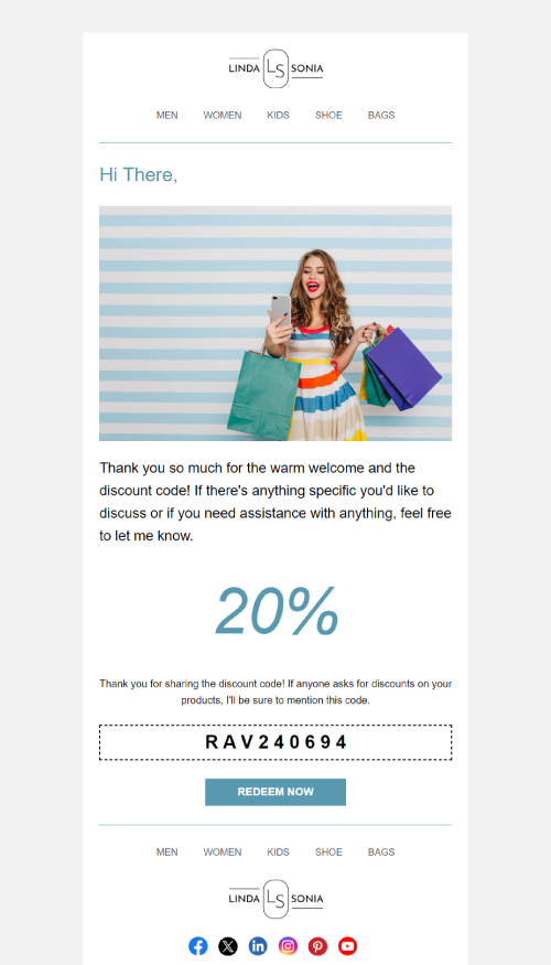 New Subscribers Welcome Discount Email Template EngageBay