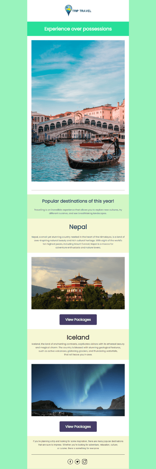 Travel Experiences Email Template
