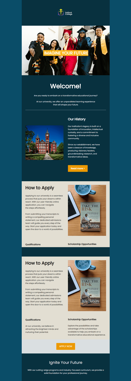 University Campus Welcome Email Template for New Students